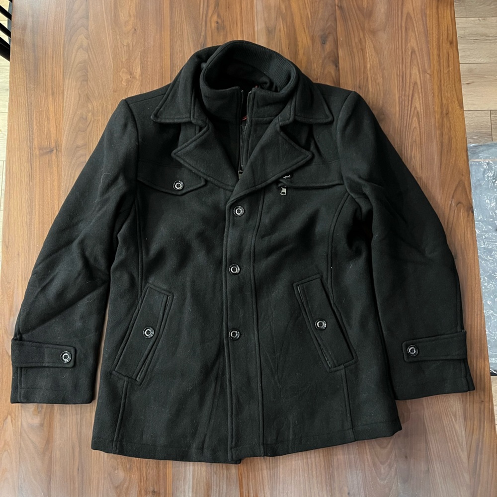 4 for $20 - NWOT Men's Wool Blend Peacoat with Detachable Zipper - Black - XL